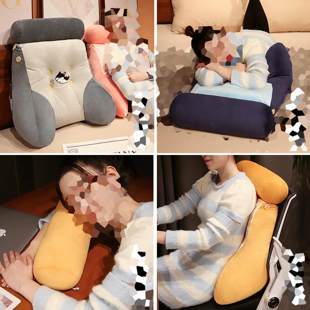 Cartoon Bed Backrest Pillow Thick Sofa Soft Reading Waist Pillow Washable Lumbar Back Cushion with Small Bolster Pillow (Gray, 45×55cm/17.7"×21.65")