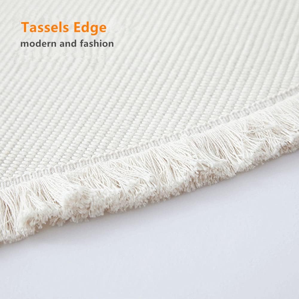 Poowe Round Cotton Rug Woven Tassel Throw Rug Washable Area Rug for Living Room Bedroom Kitchen Bathroom (Shapes Yellow)