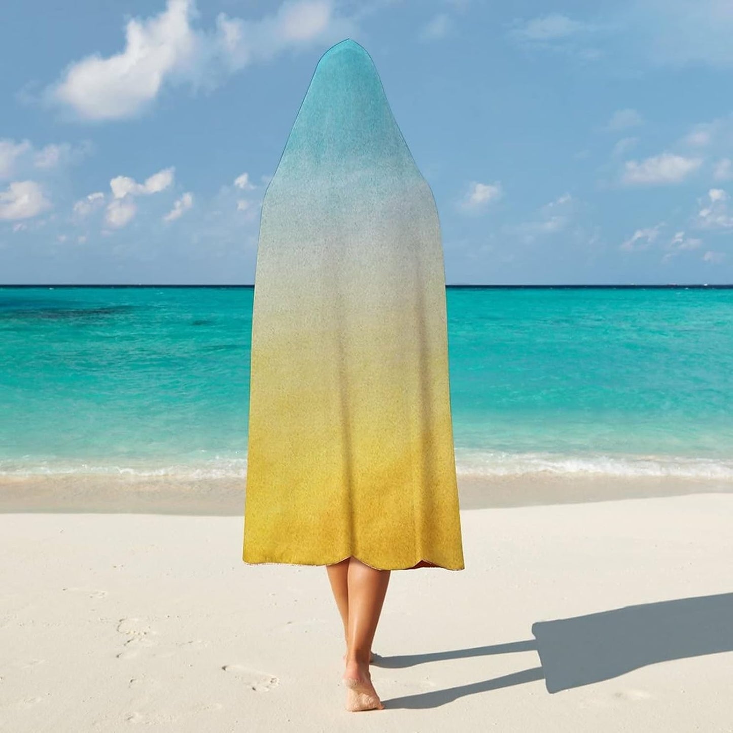 Throw Blankets, Yellow and Blue Women Men Hooded Blanket, Surf Waves Ocean Beach Exotic Dreamy Gradient, Soft Warm Cozy, 40 x 50inches, Studying Reading Snuggling Napping Office, Blue Yellow