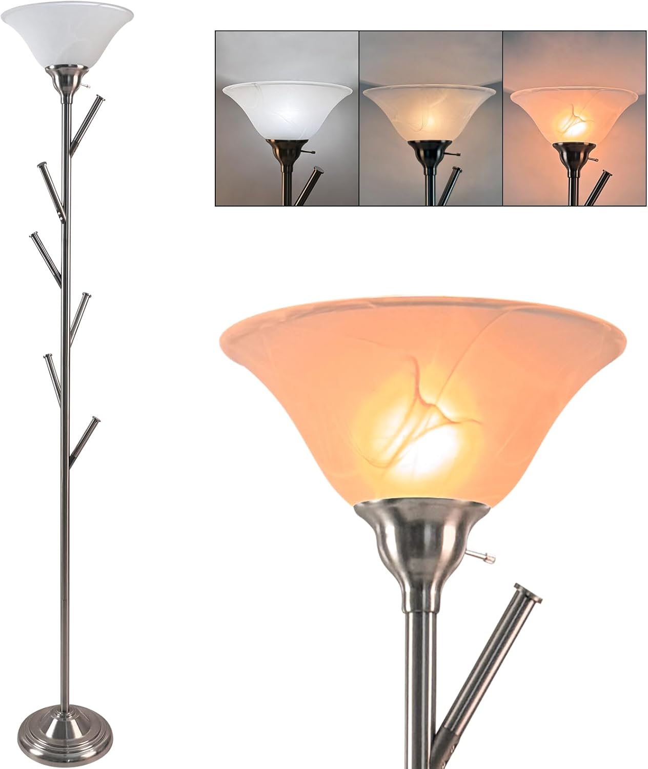 Tall Floor Lamp for Living Room, Torchiere Floor Lamps with 6 Hooks Clothes Rack, Coat Tree of Standing Lamp for Bedroom Office Corner