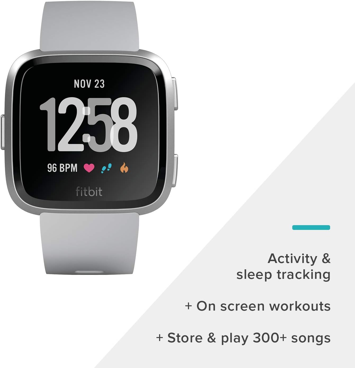 Fitbit Versa Smart Watch, Gray/Silver Aluminium, One Size (S & L Bands Included)