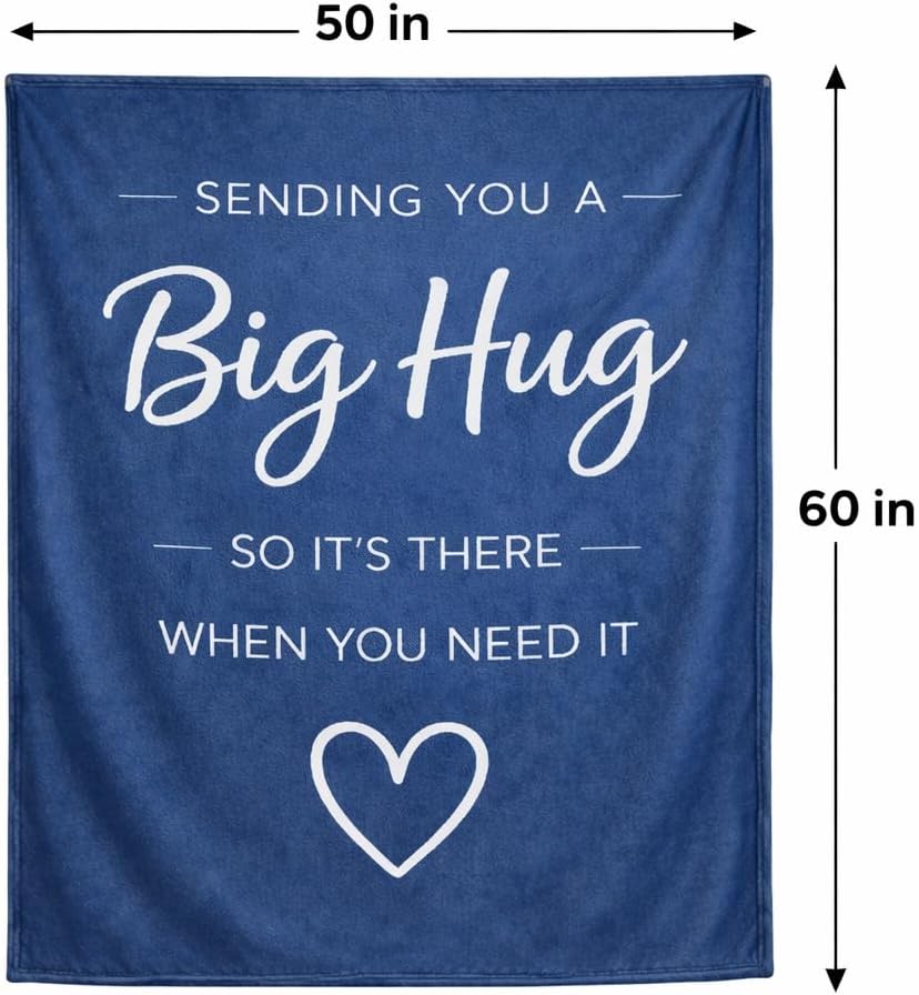 Thinking of You Gifts for Women Men – Get Well Blanket 50x60 Inch, Navy Flannel Comfort Hug Blanket, Sympathy Throw for After Surgery, Chemo, Illness, Recovery