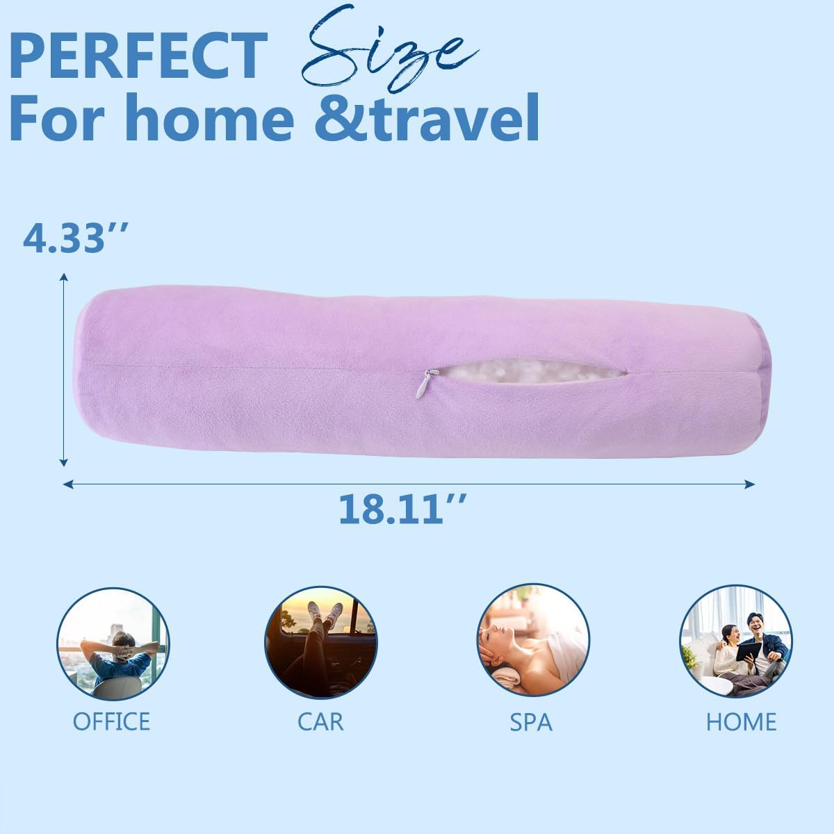 Health Cervical Neck Roll, Comfortable and Highly Resilient Bolster Pillows, Round Neck Pillows Support for Sleeping | Large Size Bolster Pillow for Bed, Legs, Back and Yoga (Purple 81)