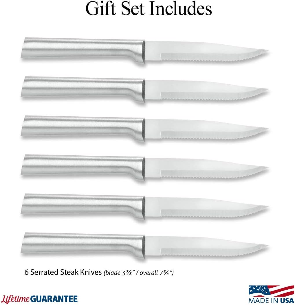 Rada Cutlery Six Serrated Steak Knives Gift Set (S6S), 6-Piece Knife Set, Stainless Steel Blades, Silver Handle