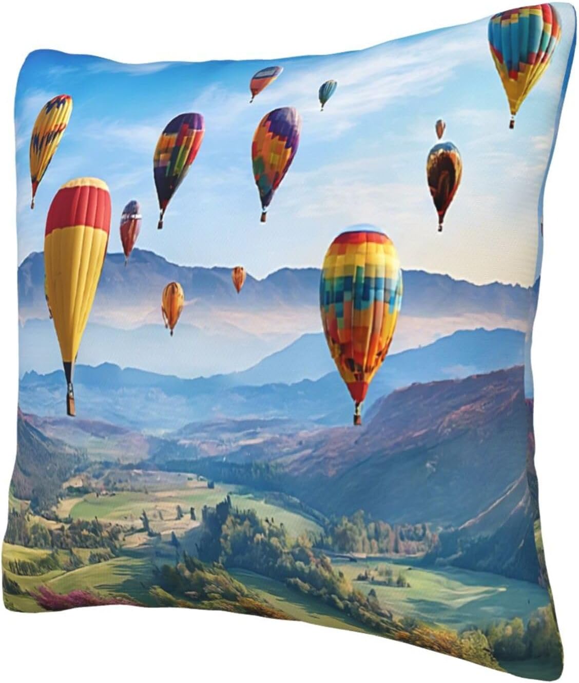 All-Season Square Pillow Covers 18"X18", Hot Air Balloons, Decorative Throw Pillow Covers for Sofa Bed Couch, Hidden Zipper Cushion Cover, Square Lumbar & Accent Pillowcases for Home Decor