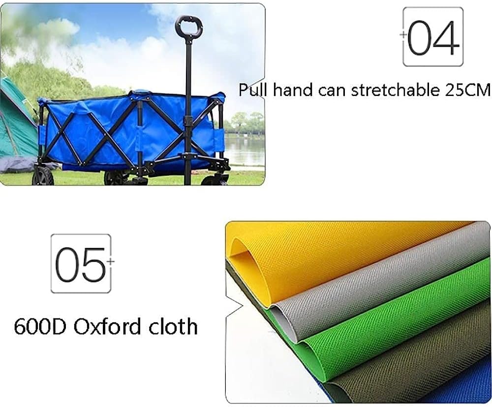 Handcart, Portable Folding Trolley Garden Cart Multi-Function Shopping Cart Household Outdoor Camping Beach Supermarket Fishing 4 Wheels Pull Truck Small Hauling Car