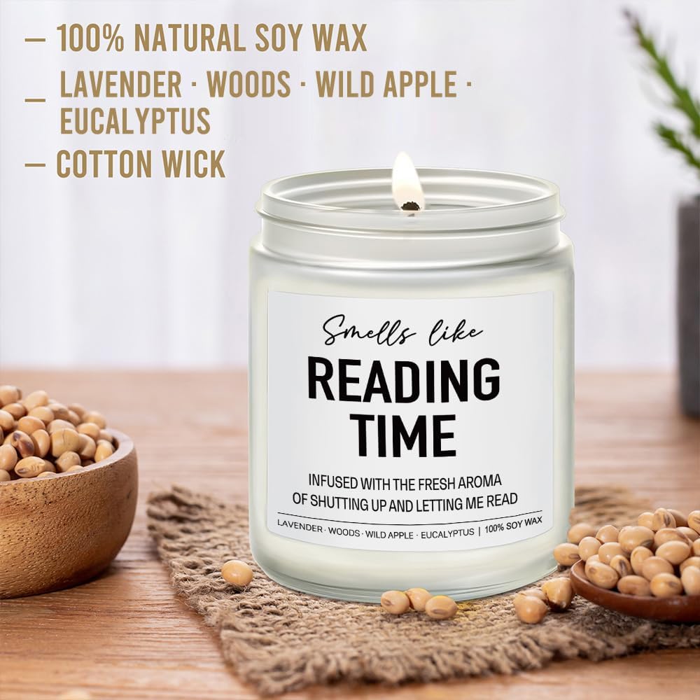 Reading Candle, Book Lovers, Readers, Bookish Gifts, Funny Halloween, Christmas, Birthday Gifts for Book Lovers Women, Bookworm, Librarian, Lavender Wood Wild Apple Eucalyptus Scent Candle 9OZ