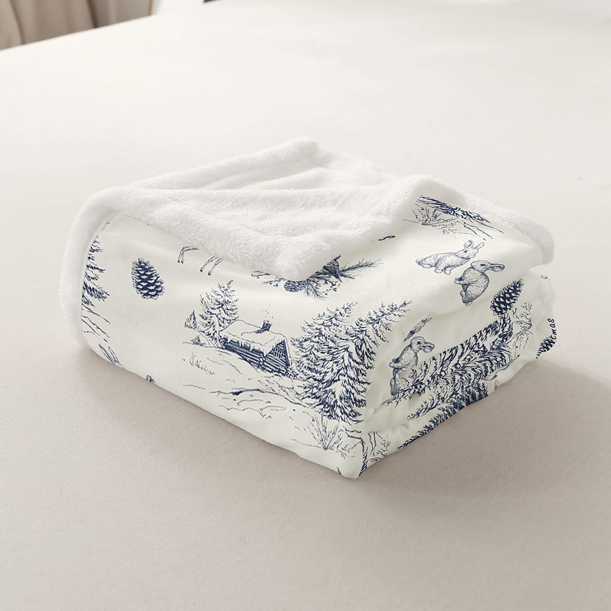Erosebridal Navy Blue Christmas Throw Blanket Throw Size, Winter Village Blanket for Kids Adults, Christmas Tree Reindeer Pattern Fleece Blanket, Xmas Holiday Theme Sherpa Blanket