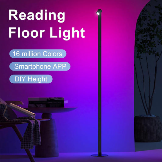 Reading RGB&IC Floor Lamp, Smart LED Floor Lamp with Music Sync 1000 Lumens Main Light & 100 Lumens Independent Reading Light 16 Million DIY Colors Black Standing Lamp for Living Room or Bedroom