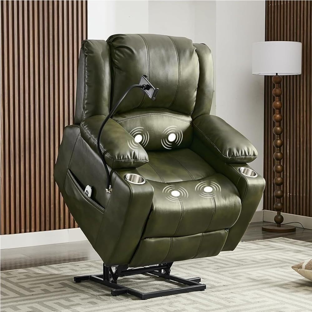 Electric Massage Genuine Leather Power Lift Chair Recliner Adjustable Reclining Sofa Chairs for Adults Elderly Home Theater Living Room Long Hours Sitting