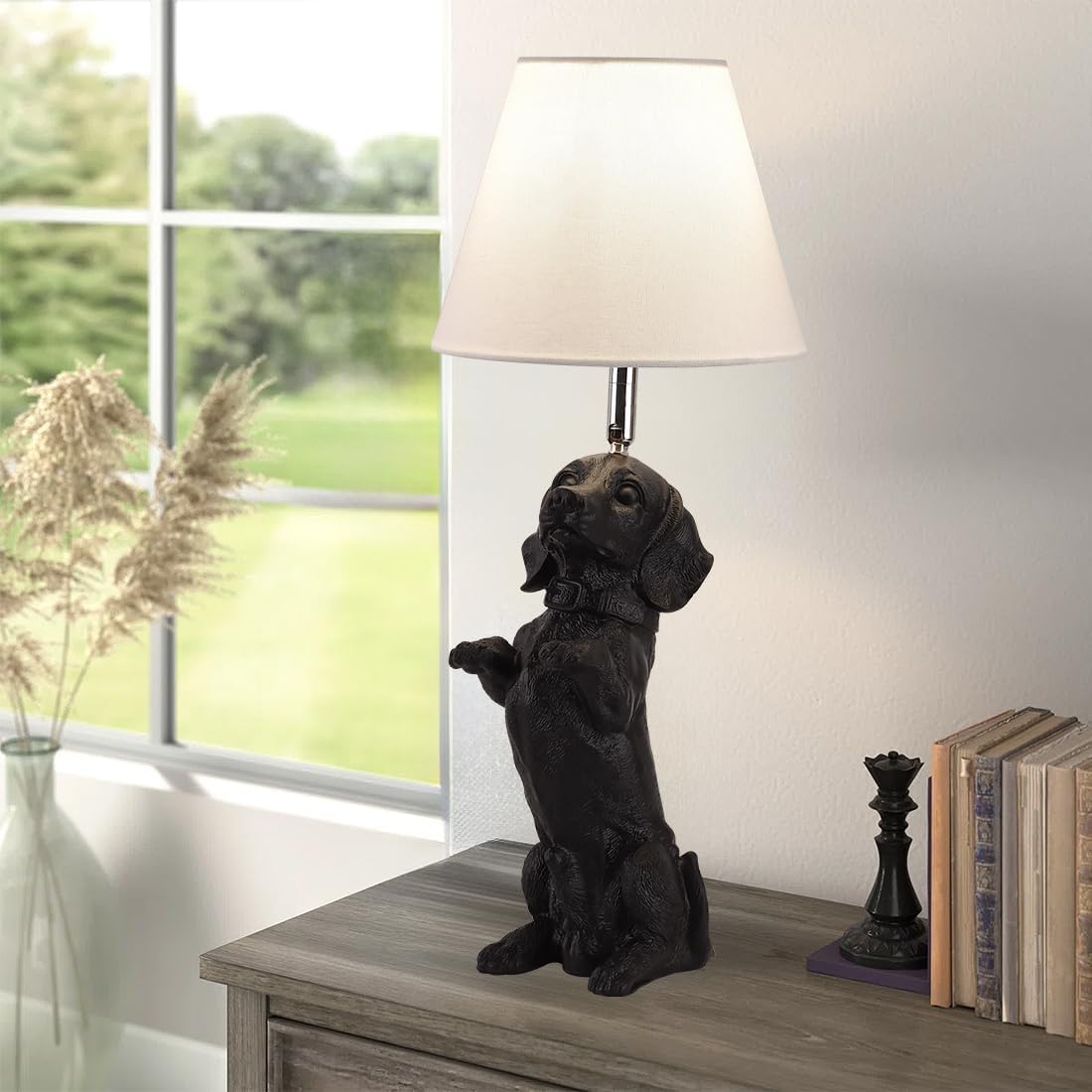 Black Dachshund Dog Table Lamp Creative Puppy Resin Desk Lamp Farmhouse Dachshund Pet Animals Nightstand Lamp for Bedroom Living Room Children’s Room Office Cafe