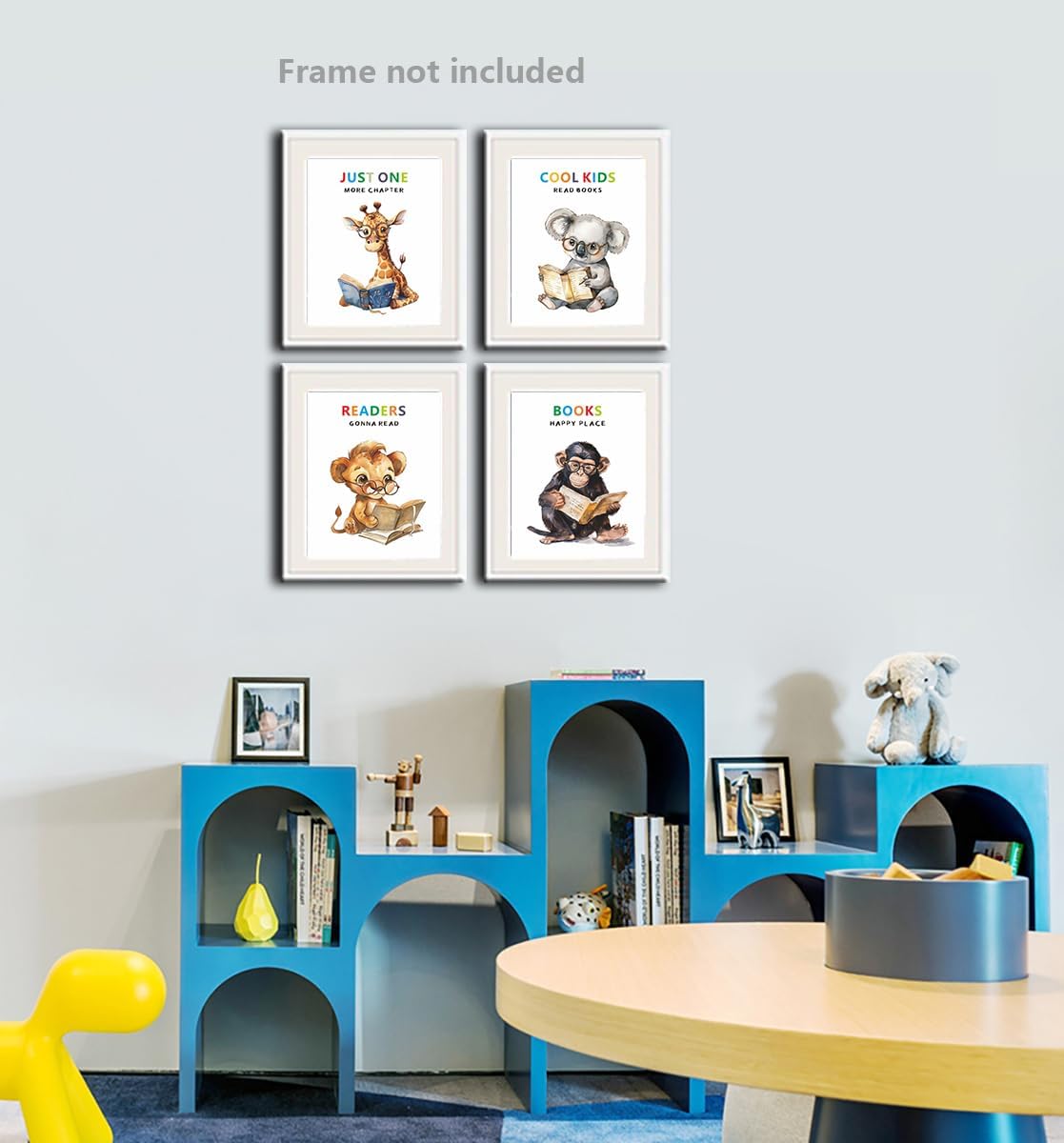 Cute Animal Reading Prints for Kids's Bedroom, Cool Kids Read Books Wall Art Poster | Motivational Quotes Painting Picture Artwork | Preschool Classroom & Library Home Decor 8x10in Unframed Set of 4