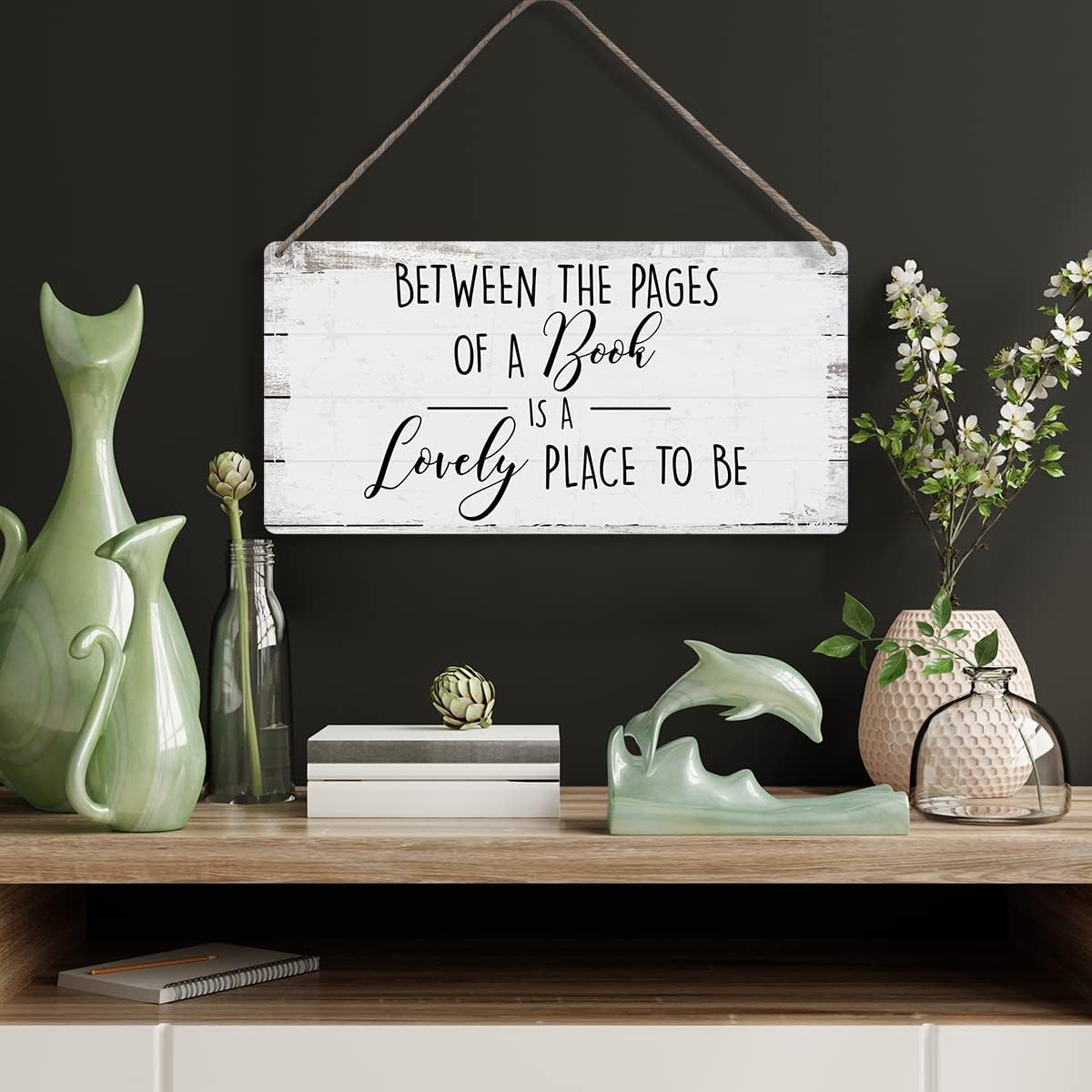 MIGUMUTU Between the Pages of a Book is a Lovely Place to be Sayings Home Wall Decor Wooden Signs Rustic Hanging Wall Plaque Sign Reading Room Present
