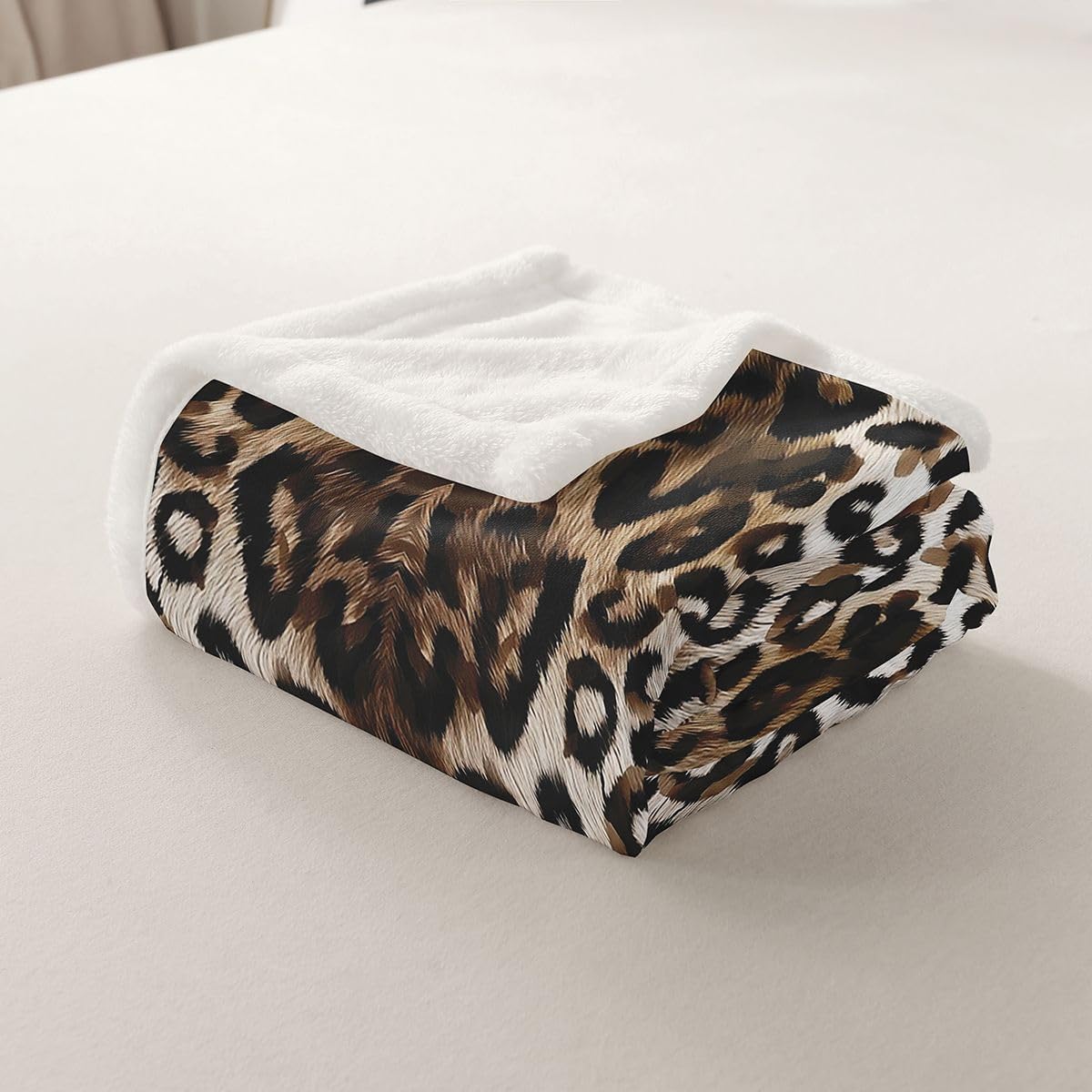 Feelyou Brown Leopard Sherpa Throw Blanket for Couch Animal Print Super Soft Cozy Fleece Cheetah Blanket for Winter, Plush Throw Modern Ombre Effects Throw 50"x60" Safari All Season