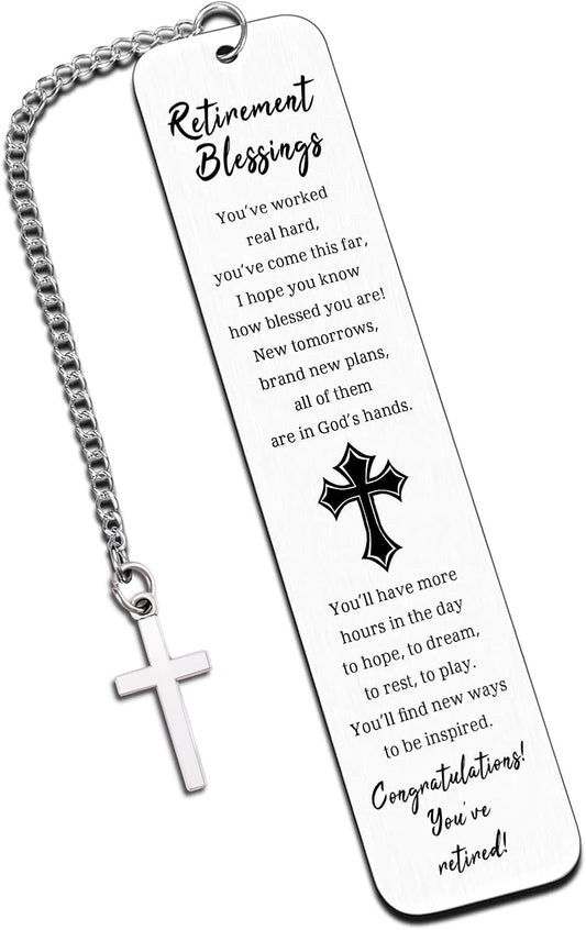 Haukea Retirement Gift for Woman Men Happy Cool Retirement Gifts for Women Coworkers Farewell Goodbye Gifts Cross Metal Bookmark