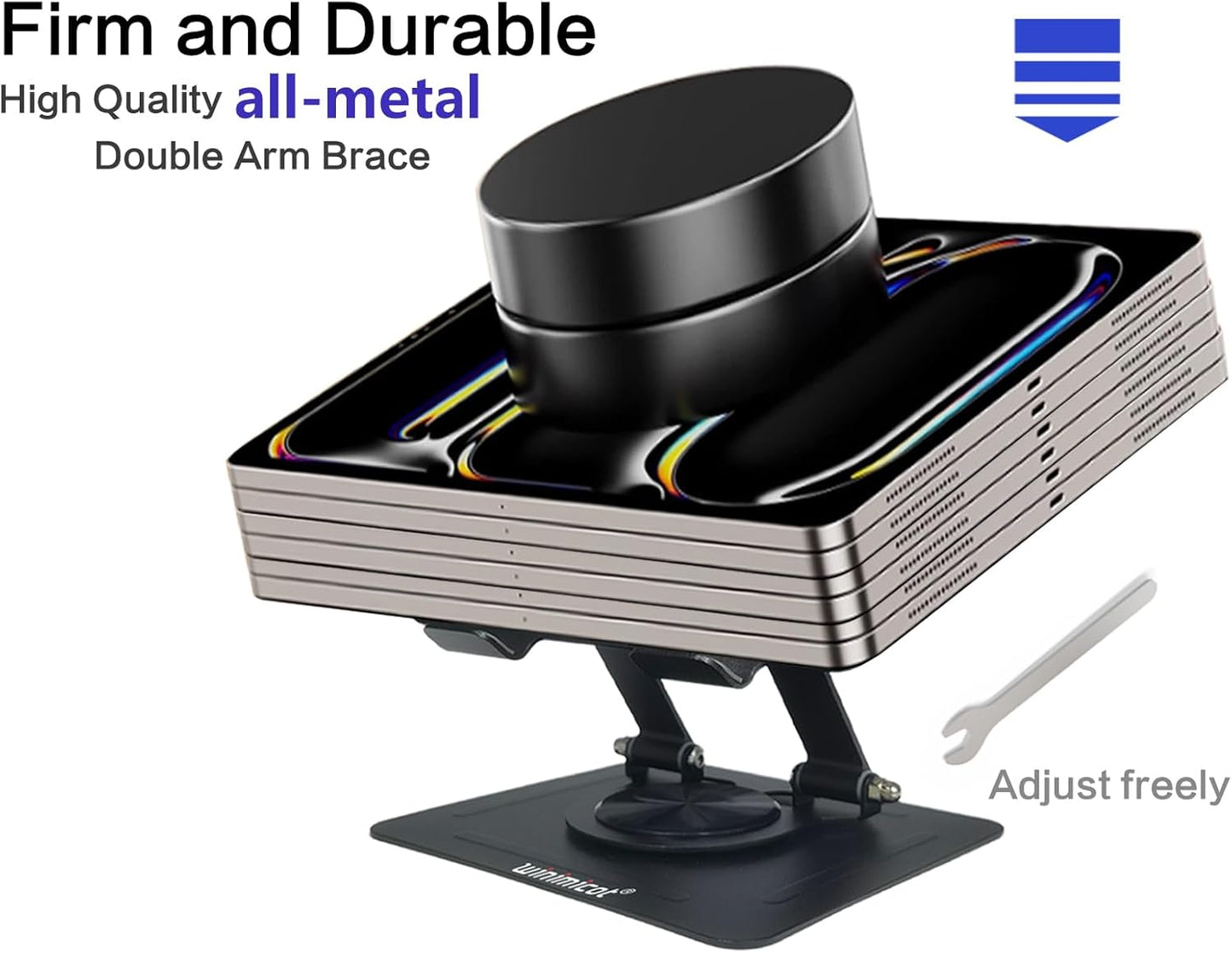 Tablet Stand Holder for Desk, with 360 Rotating Metal Base, Dual Rod Support Adjustable Multi-Angle Home Office Accessories Compatible with iPad Samsung Galaxy Tabs and More, Black
