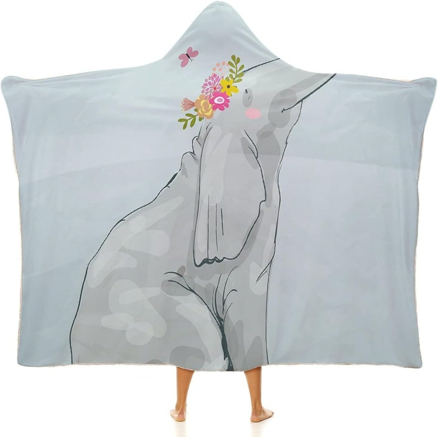 Throw Blankets, Nursery Decor Wearable Hooded Blanket for Adults, Elephant Little Mouse Friendship Fun Art, Soft Warm Cozy, 60 x 80inches, Studying Reading Snuggling Napping Office, Multicolor