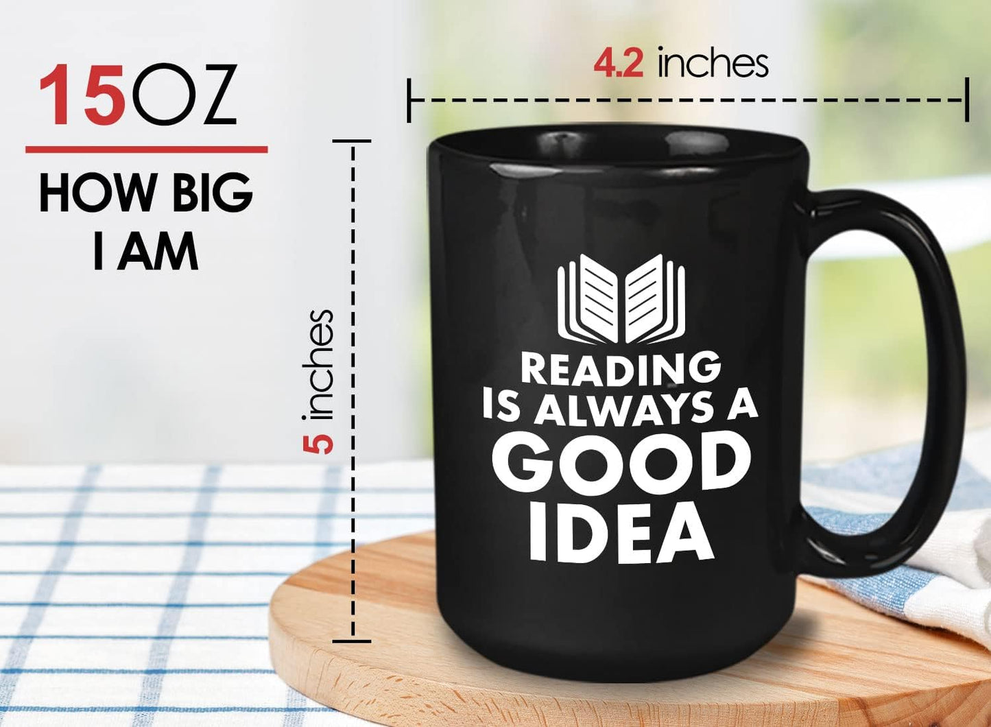 Book Lover Coffee Mug 15oz Black - reading is - Literary librarian Literature Bookworm Historian Public Library Curator Bibliophile Bibliolater