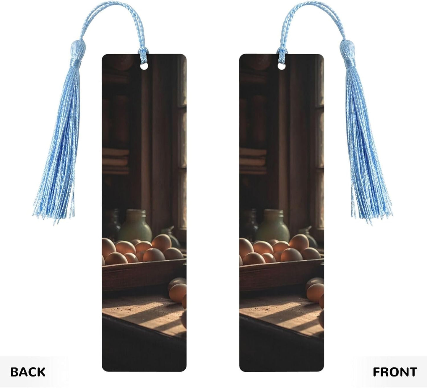 Eggs on The Counter Bookmarks Gifts for Women Men, Wooden Bookmarks for Book Lovers, Vintage Book Marks Ornaments with Tassel, Unique Personalized Reading Page Markers Sky Blue