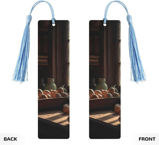 Eggs on The Counter Bookmarks Gifts for Women Men, Wooden Bookmarks for Book Lovers, Vintage Book Marks Ornaments with Tassel, Unique Personalized Reading Page Markers Sky Blue