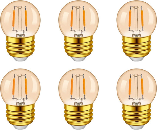 G40 E26 1W Low Wattage LED Bulbs Vintage Small Globe Filament Nightlight 10 Watt Edison Style Amber Bulb, 2200K Warm White Non Dimmable, 6Pack