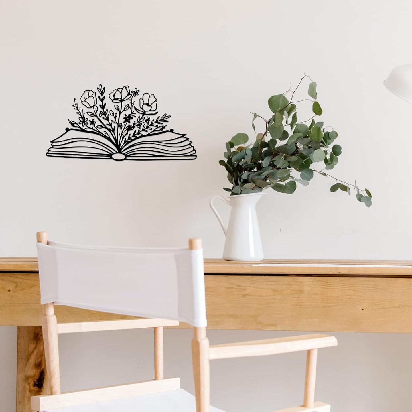 SwallowLiving 14 x 7 Inches Reading Sign Decor Book Lovers Teacher Gift Black Metal Book Flower Wall Art for Library,Reading Room,Living room or Bedroom