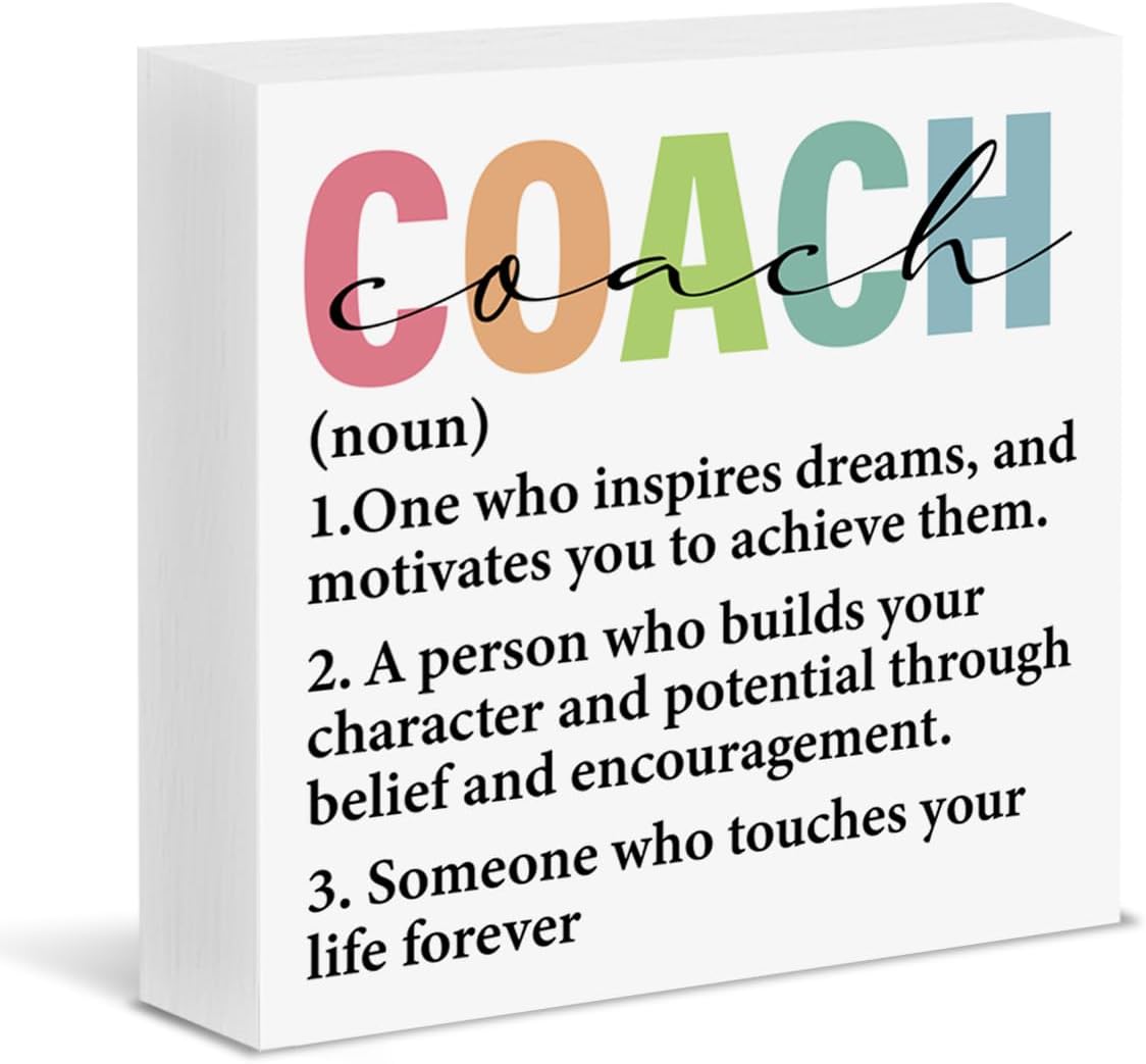 Coach Gifts for Women, Gifts for Volleyball Cheer Dance Coach Definition Wood Block Sign Home Office Desk Shelf Decor