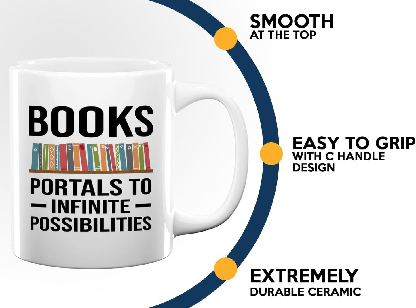Book Lover Coffee Mug 11oz White -Infinite Possibilities - Gift For Poets Bookish People Bibliophile Librarian Book Club Reader