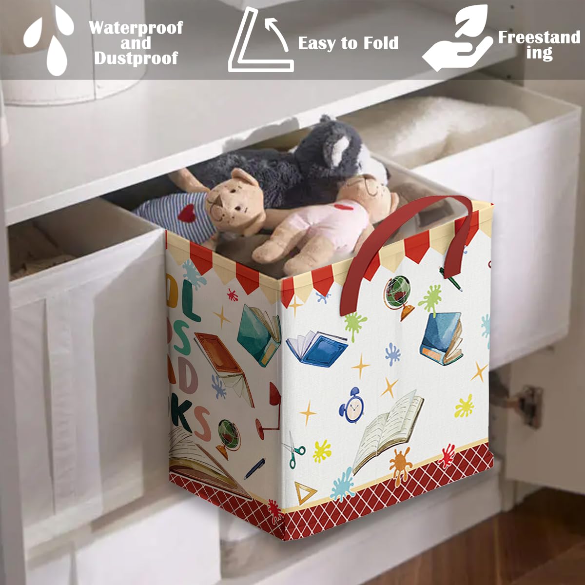 Runtoo Cool Kids Read Books Storage Bins Inspirational Quotes Book Basket Toys Box Organizer for Kids Nursery Classroom Baby Book Shelf