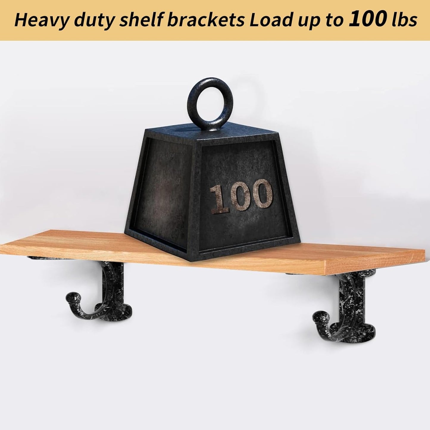 Cast Iron Shelf Brackets 4 Inch, 4 Pack Black Rustic Shelf Brackets with Hooks，Heavy Duty Floating Brackets Wall Mounted, Decorative Brackets for Wood Shelves