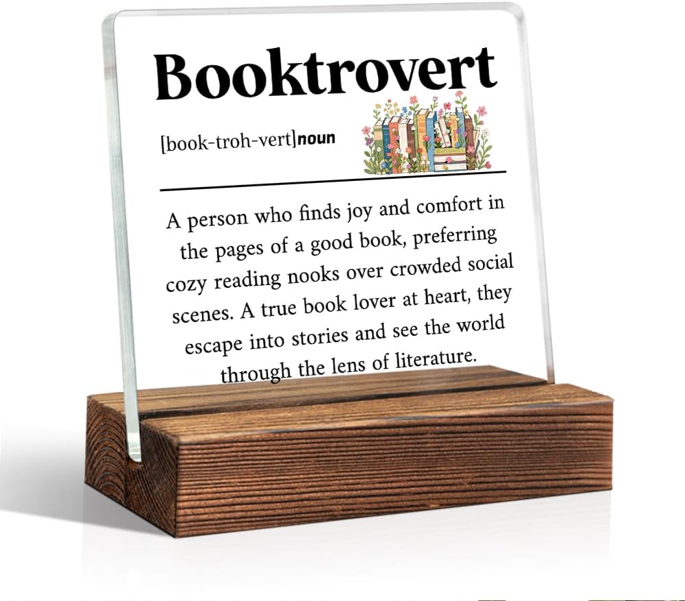 Booktrovert Definition Acrylic Sign with Wooden Stand, Book Lover Gifts for Women, Bookish Gifts for Bookworms Readers, Funny Teen Girl Bedroom D馗or, Library Decors?Librarian Nerd Decoration
