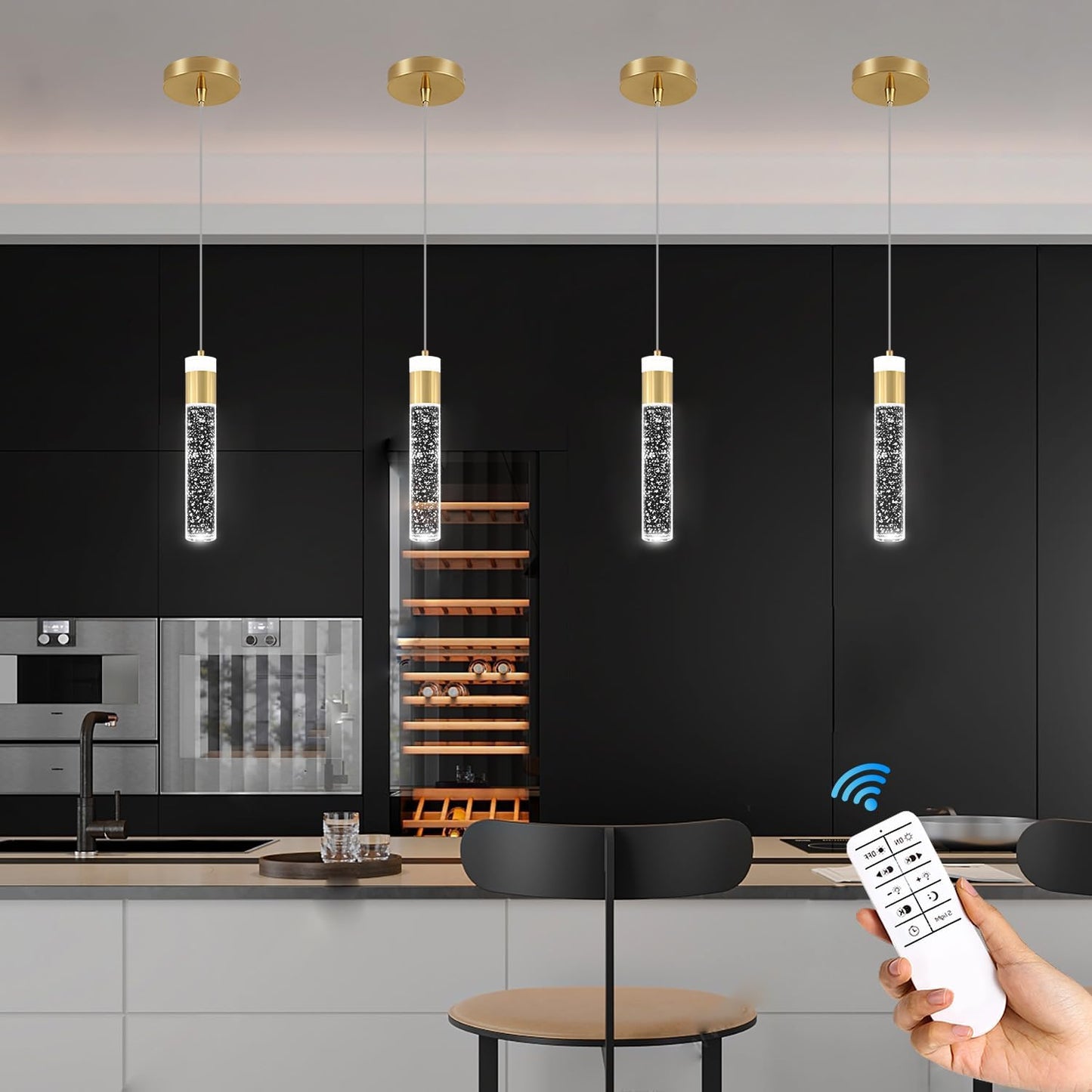 Gold Pendant Light Crystal Pendant Light Fixtures for Kitchen Island Lighting 3000k-6000k LED Modern Adjustable Chandelier Hanging Bubble Pendant Lighting (1Pack)