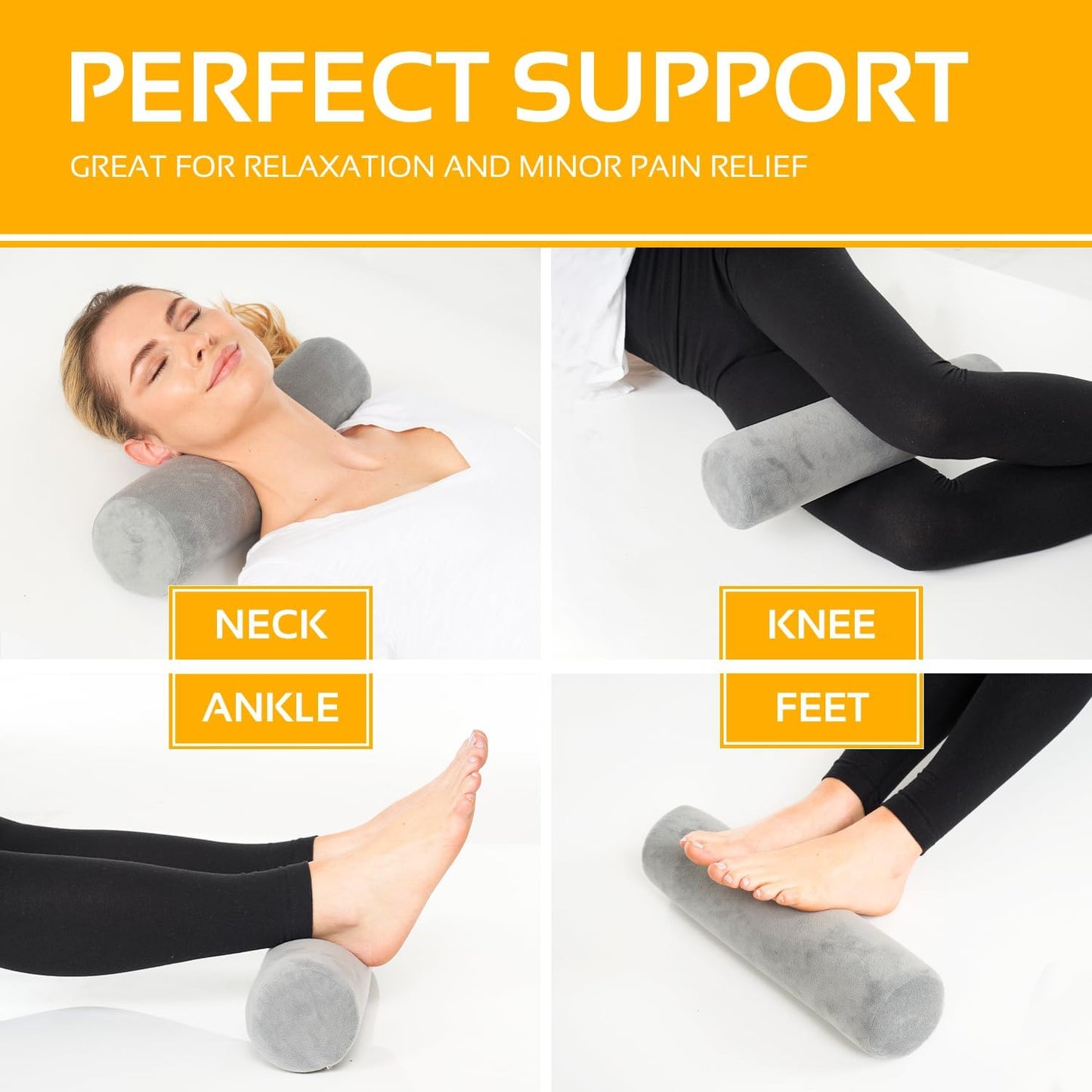 AllSett Health 2 Pack Neck Roll Cervical Pillow for Neck Pain Relief - Memory Foam Neck Pillow for Bed | Round Neck Pillows for Sleeping | Bolster Pillow for Bed, Legs and Back