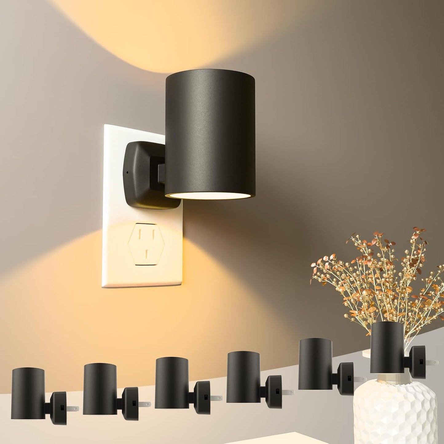 Night Lights Plug into Wall: ETL Night Light Plug in - LED Dimmable Night Light Dusk to Dawn Light Sensor, Soft Warm 2700K, Adjustable Brightness, Wall Lights for Bedroom, Hallway, Stairs - 6 Pack
