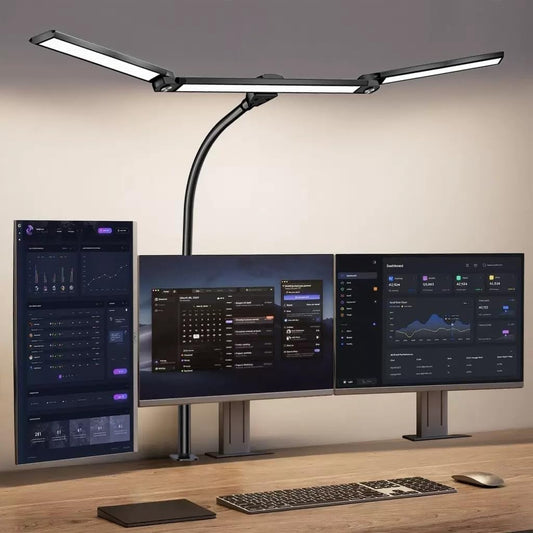 Eye-Caring Stepless Dimming Clip on Desk Lamp, Desk Lamps for Home Office with Adjustable Gooseneck, LED Light for Reading, Study, Art Painting,Live Streaming,Workbench - Black