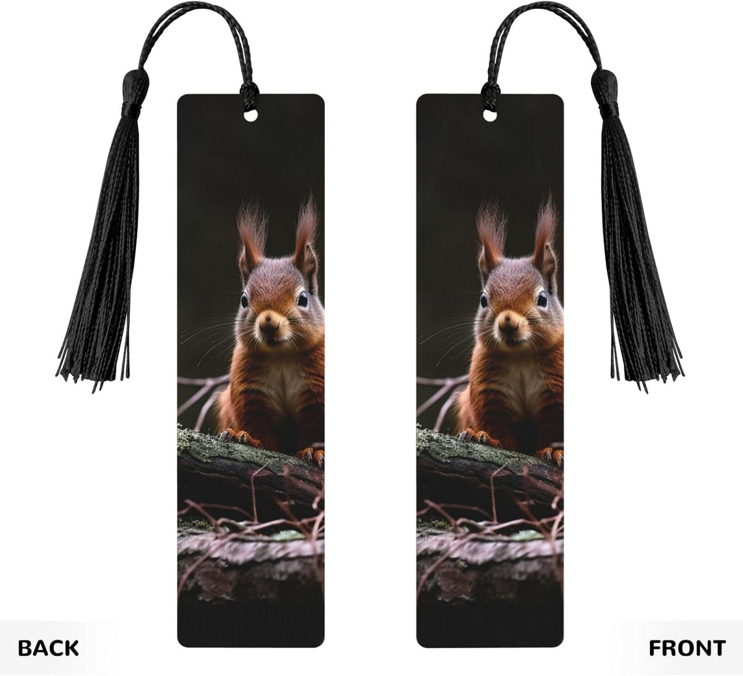 Squirrel in The Wild Bookmarks Gifts for Women Men, Wooden Bookmarks for Book Lovers, Vintage Book Marks Ornaments with Tassel, Unique Personalized Reading Page Markers Black