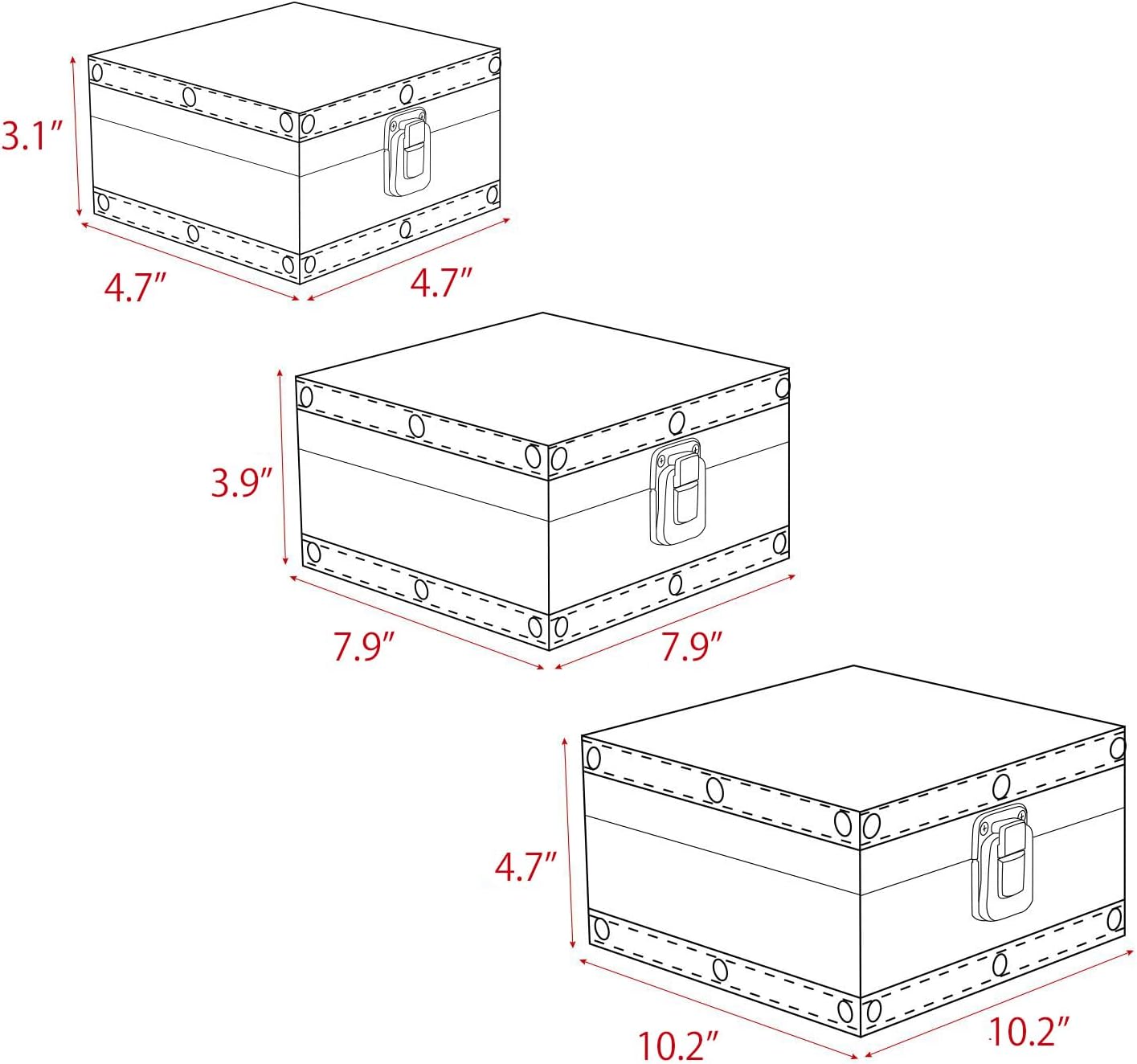 Jolitac Wooden Storage Box Set of 3, Antique-Looking Storage Containers with Secret Compartments Vintage Nesting Keepsake Chests for Jewelry, Cash, Photos Travel-Friendly & Stackable (Map)