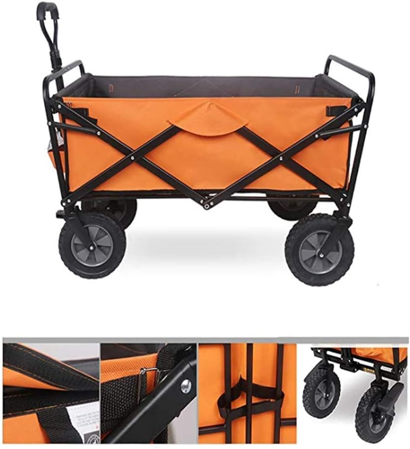 Portable Camping Cart,Shopping Cart Garden Trolley Beach Wagon Trolley Offroad Folding Utility Coaster Wagon Hand Cart,Orange