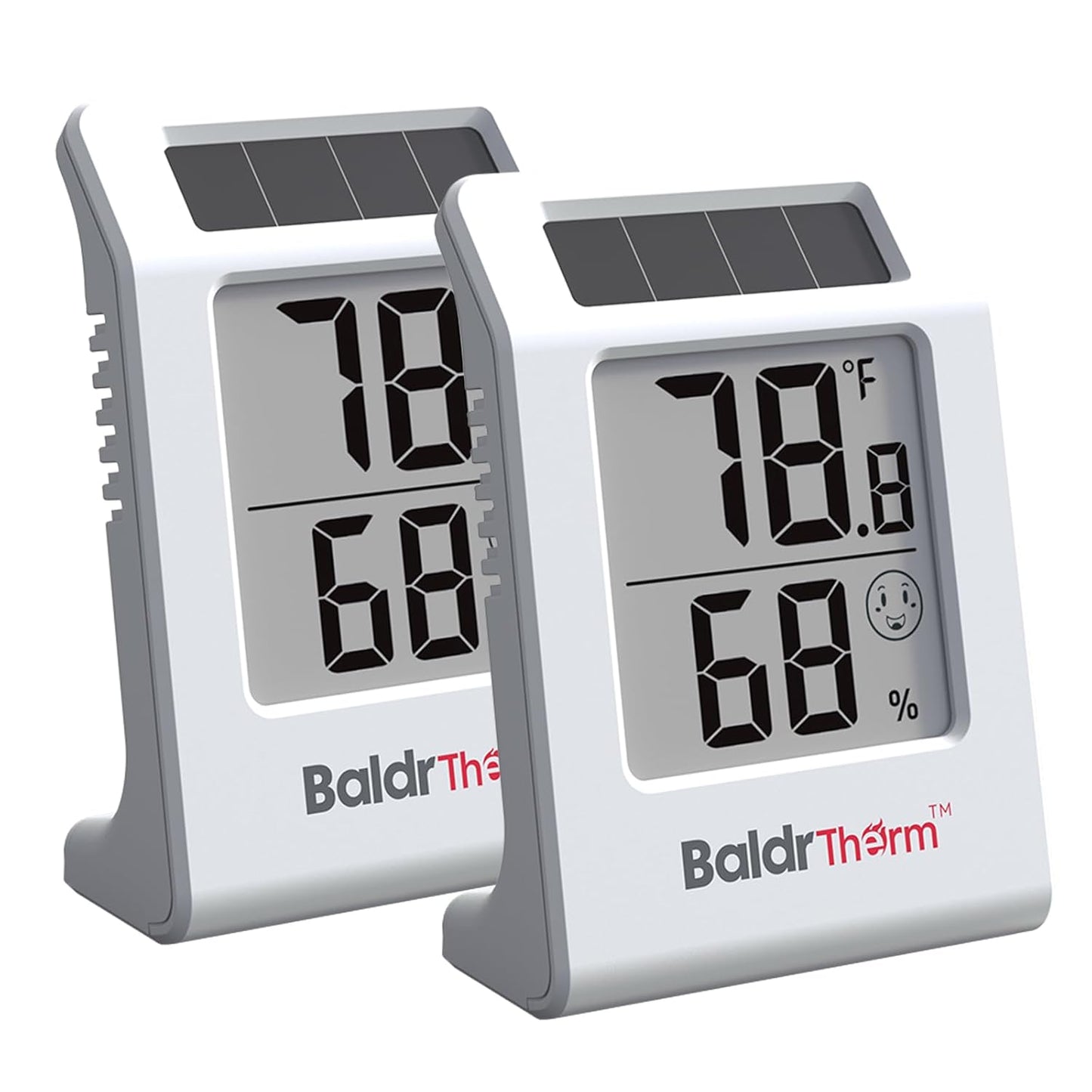 2.2'' Digital Thermometer and Hygrometer Meter, Solar-Powered Indoor Temperature Sensor Humidity Monitor, Humidity Gauge for Baby Rooms, Bedrooms, Home, Office, and Wine Cellars, White, 2Pack