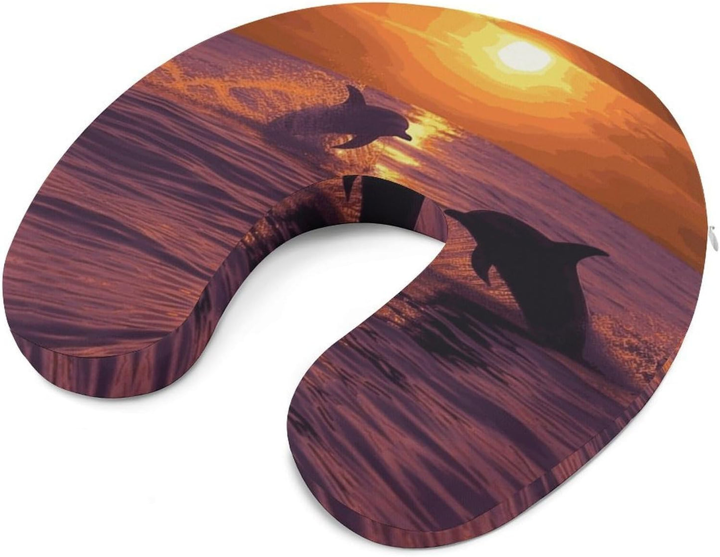 Sunset Dolphins Neck Pillow Memory Foam U Shaped Pillows Portable Pillows for Shoulder Travel Head Support Pillow with Concealed Zipper for Airplane Car Home Office
