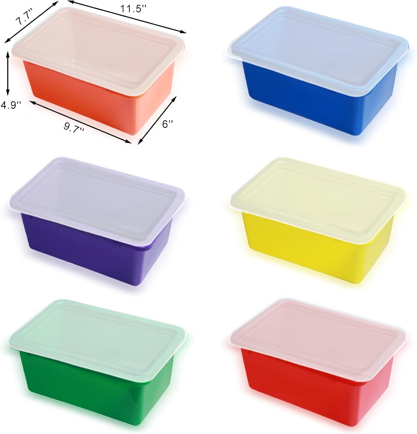 6 Pack Colored Bins with Lids, 5 Qt Plastic Cubby Bins Storage Bins Stackable Toy Bins Organizer for Classroom, Home