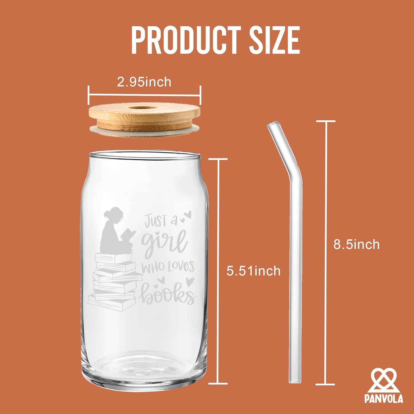 Just A Girl Who Loves Books Book Lover Gift For Woman Women Gifts Librarian Glass Can with Bamboo Lids and Straw Glass Cup Iced Coffee Beer Can Shaped Drinking Glass Drinking Jars 16 oz