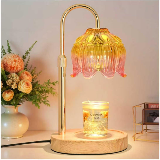 Flower Candle Warmer Lamp for Jar Candles with Timer & Dimmer, Adjustable Height Fits Large Jars up to 7.08" Tall, Flameless Wax Warmer, Cozy Bedroom Home Decor, Gift for Mom Women,Light Pink