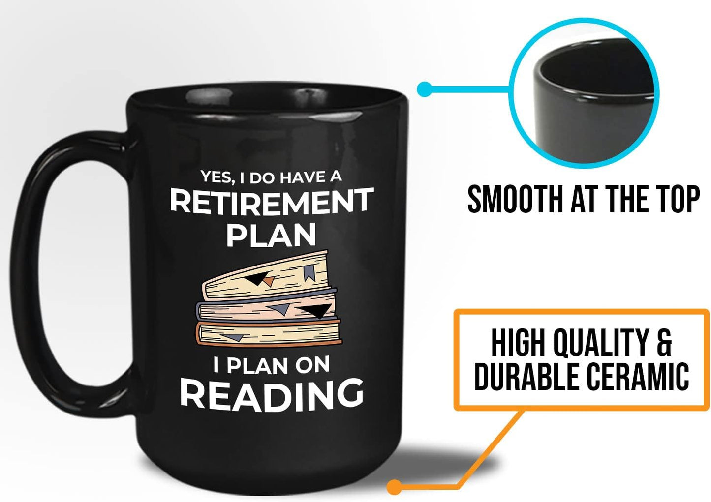 Bubble Hugs Book Lover Coffee Mug 15oz Black - Retirement Plan Reading - Reading Retired Coworker Employee Retirement Reader Stack of Books Book Lover Bookish Novelist Librarian Writer