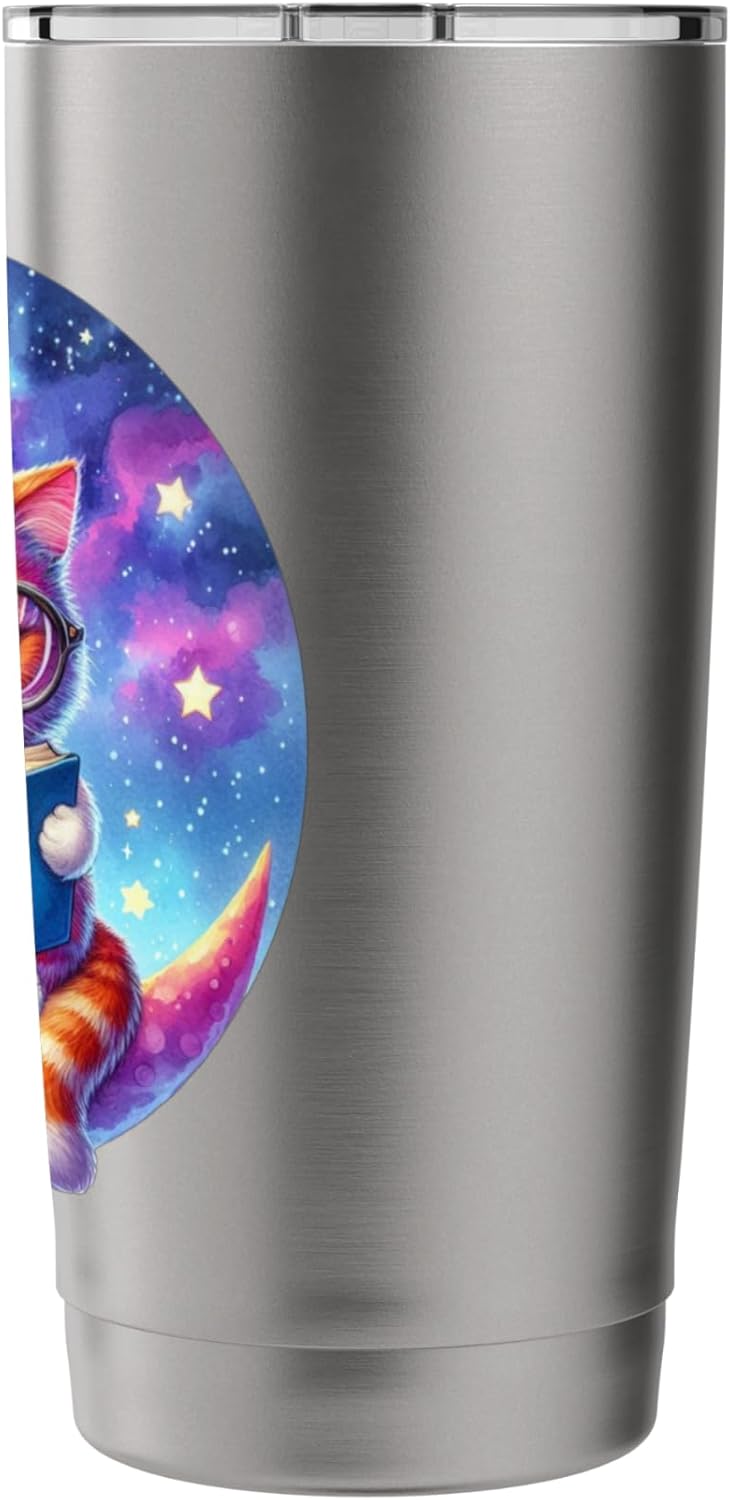 Cat Reading Book On Crescent Moon Watercolor Teacher Graphic Stainless Steel Insulated Tumbler