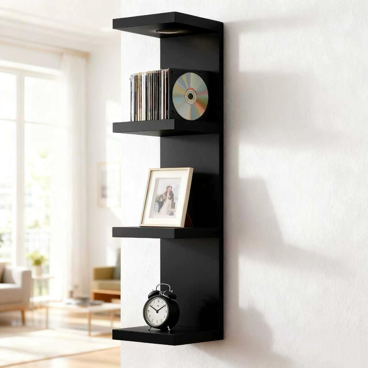 4 Tier Wall Shelf Unit Black Floating Shelves with LED Lights,Lack Wall Shelf,Versatile Floating Shelves for Home Decor Organizer Books Decor