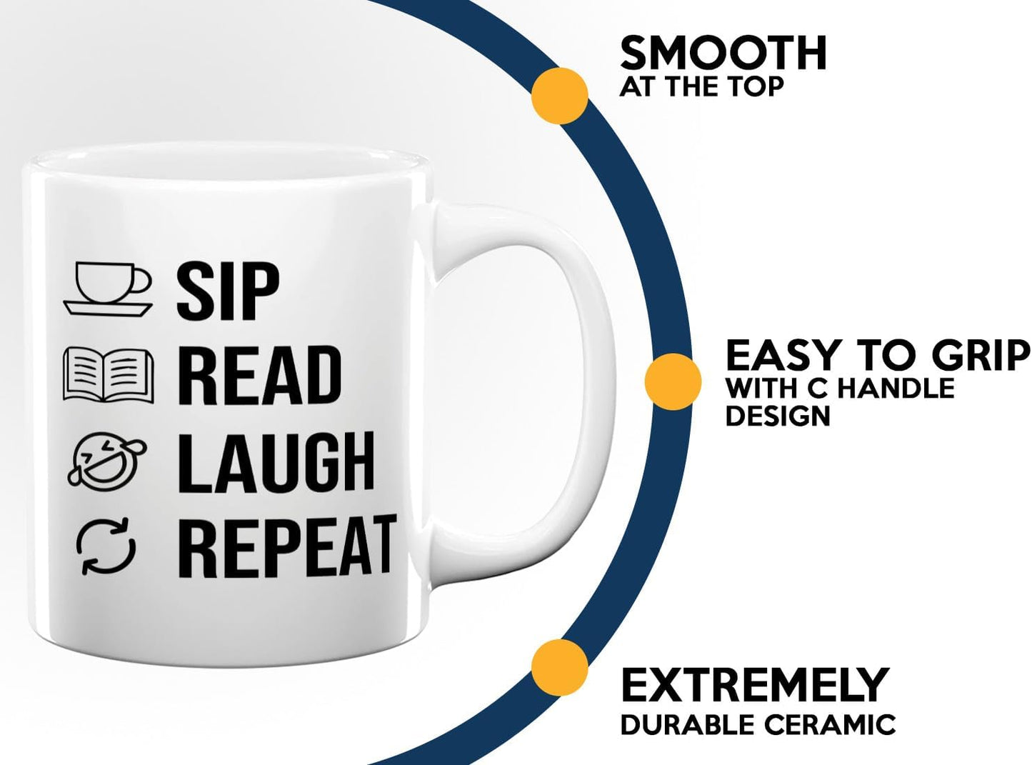 Book Lover Coffee Mug 11oz White -SIP Read Laugh - Bookworm Literature Library Book Lover Reader Booked Editor Intellectual Studious