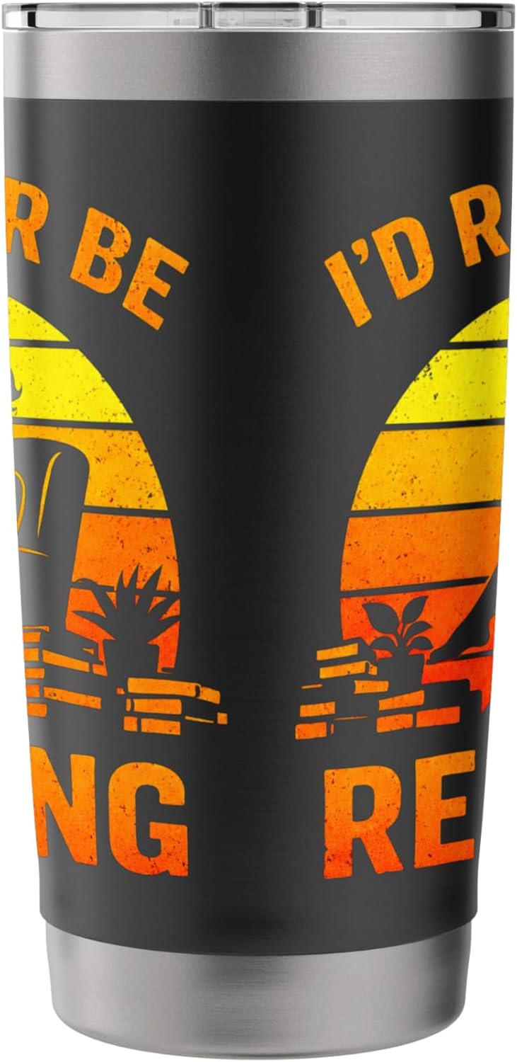 I'd Rather Be Reading Funny Retro Book Lover Bookworm Stainless Steel Insulated Tumbler
