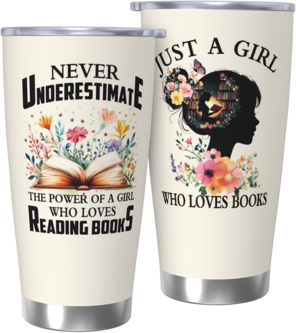 Just a Girl Who Loves Books Gifts, Book Themed Tumbler Gift Coffee Mugs, Gifts for Women Who Love Reading Travel Mug, Book Related 20oz Bookish Coffee Tumbler