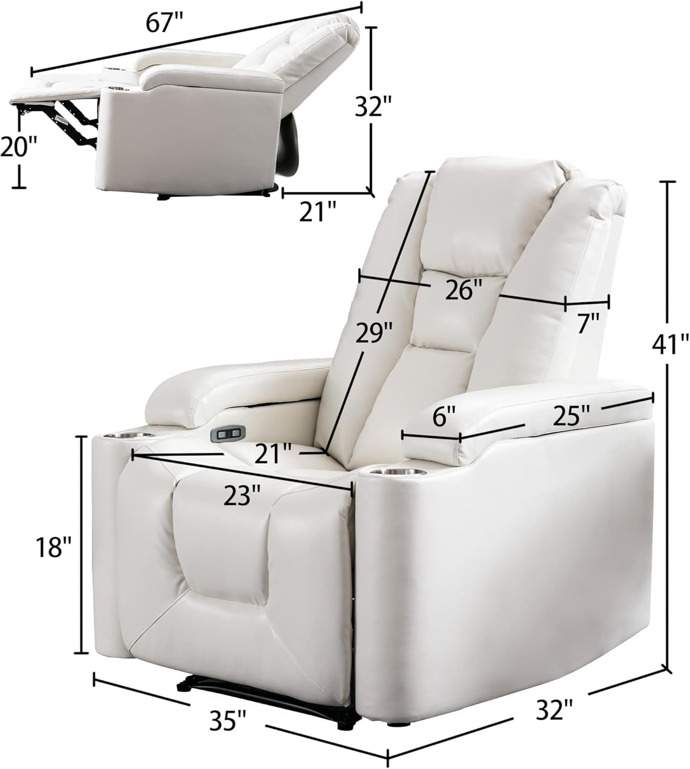 Oversized Power Recliner Chair with USB Ports and Cup Holders, Overstuffed Electric Reclining Sofa with Hidden Arm Storage, Comfortable Lounge Chair for Living Room